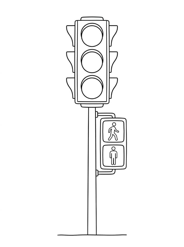 Trafiklys med fodgængersignal Tegninger til Farvelægning