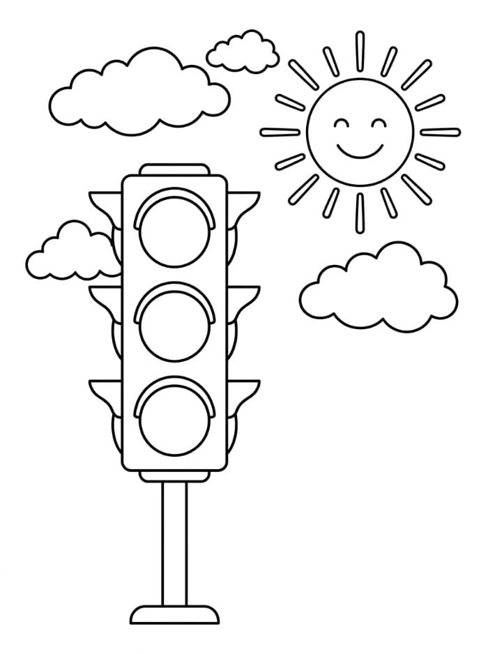 Trafiklys med skyer og sol Tegninger til Farvelægning