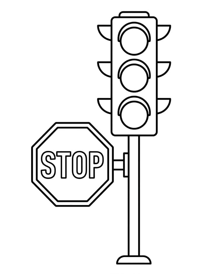 Trafiklys med stopskilt Tegninger til Farvelægning