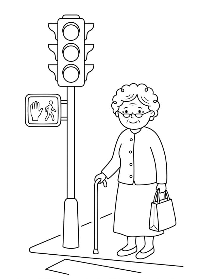 Trafiklys og ældre kvinde Tegninger til Farvelægning