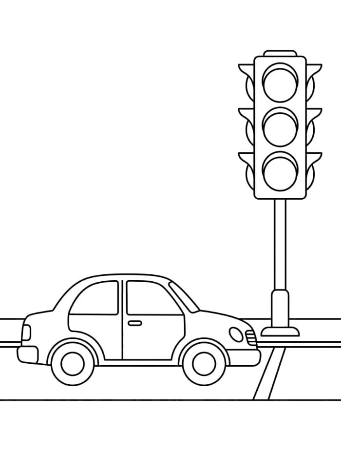 Trafiklys og bil Tegninger til Farvelægning