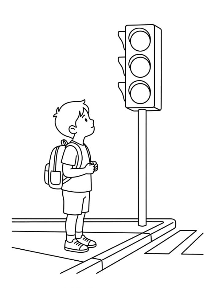 Trafiklys og dreng Tegninger til Farvelægning