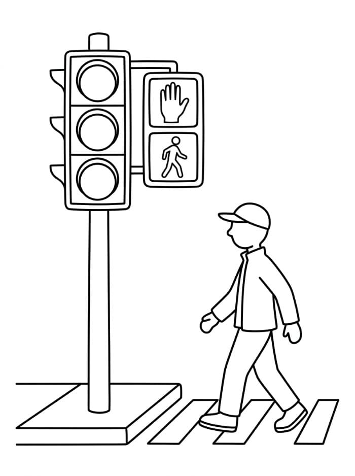 Trafiklys og fodgænger Tegninger til Farvelægning