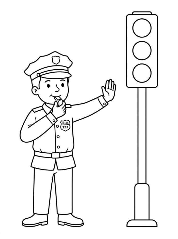 Trafiklys og politibetjent Tegninger til Farvelægning