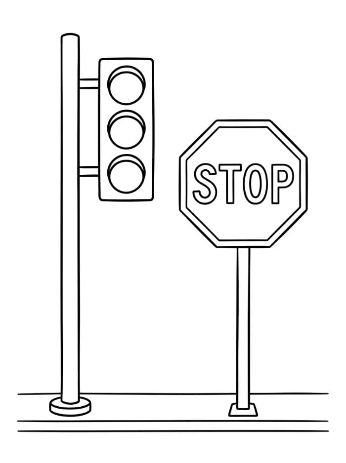 Trafiklys og stopskilt Tegninger til Farvelægning