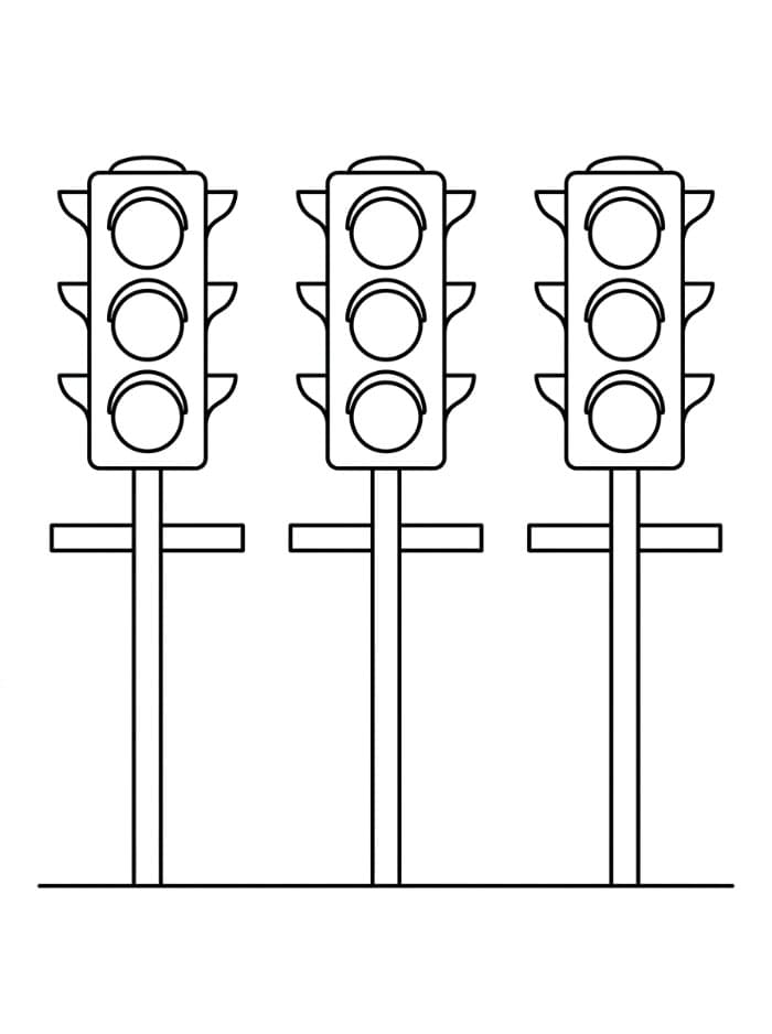 Tre enkle trafiklys Tegninger til Farvelægning