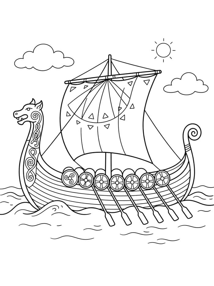 Vikingeskib sejlbåd Tegninger til Farvelægning